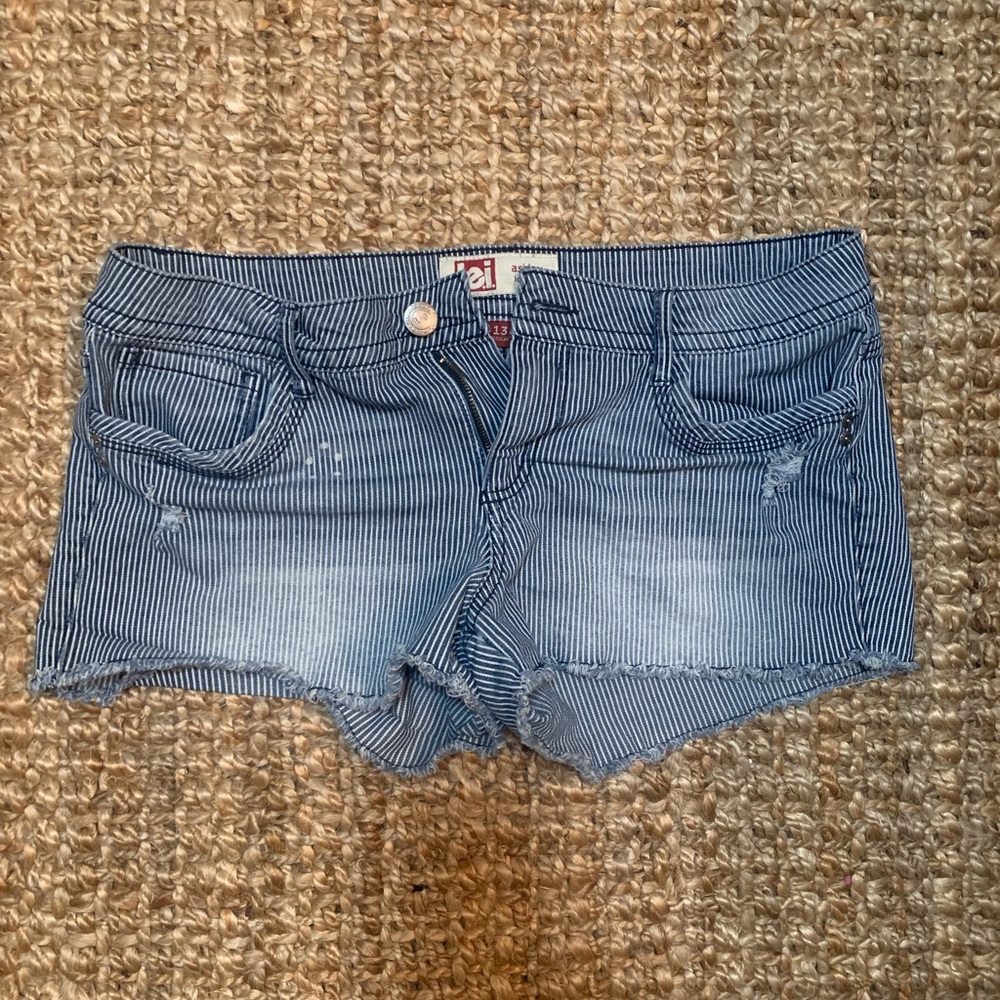 Striped Blue Women's Denim Short Shorts with Frayed Hem size 13